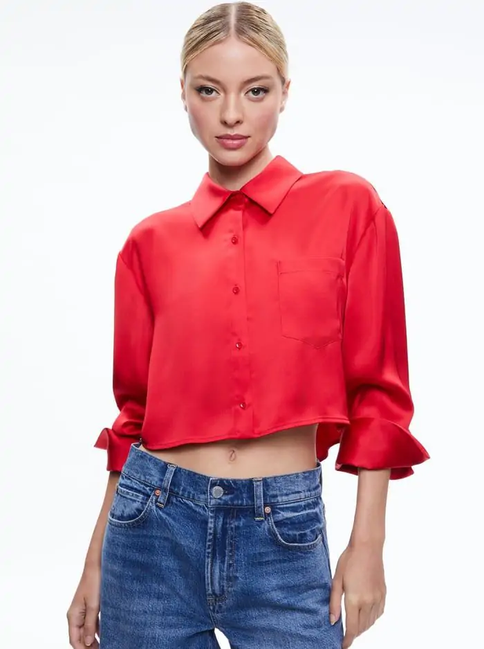 FINELY CROPPED OVERSIZED BUTTON DOWN SHIRT